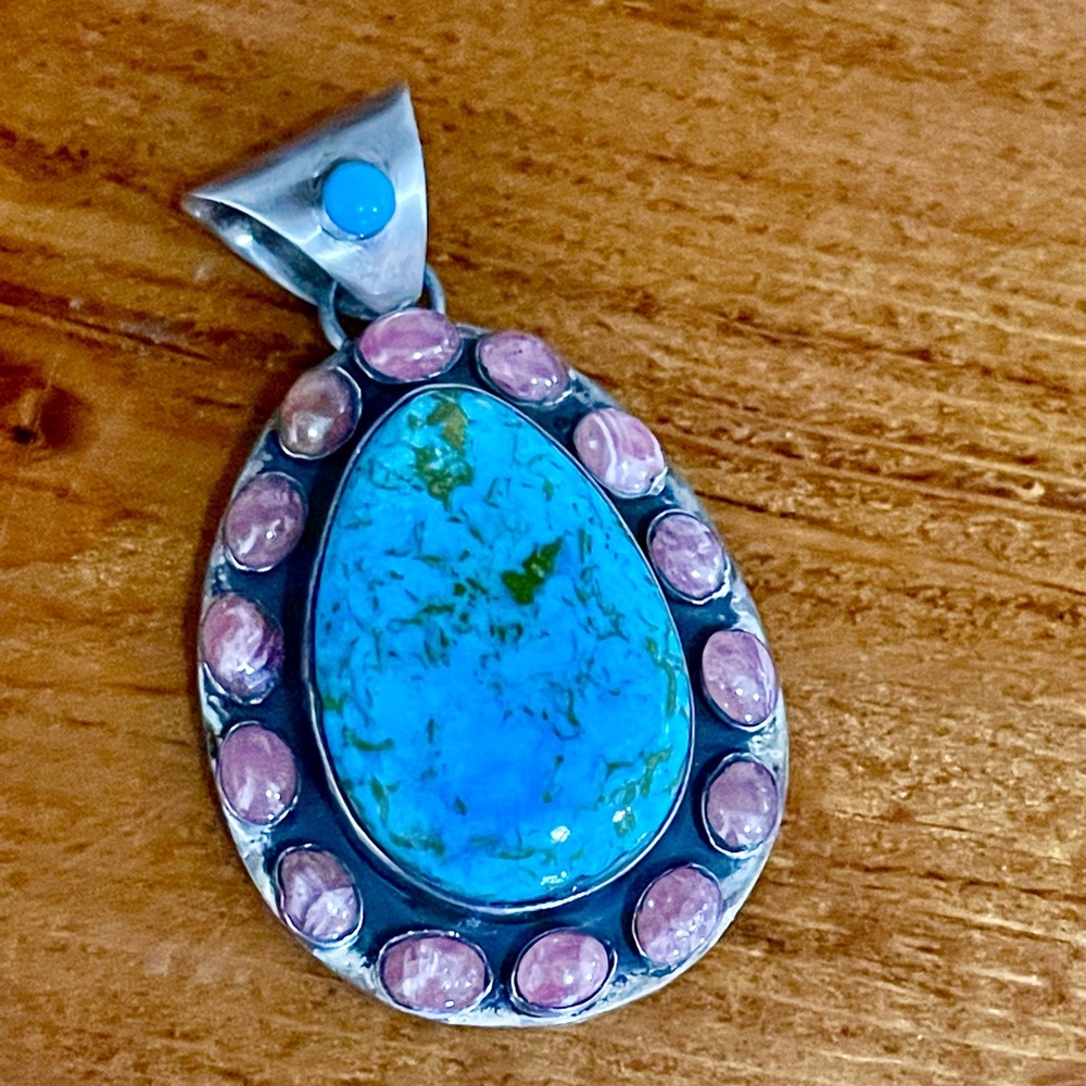 SOLD …..Native Turquoise and Rhodochrosite Pendant
